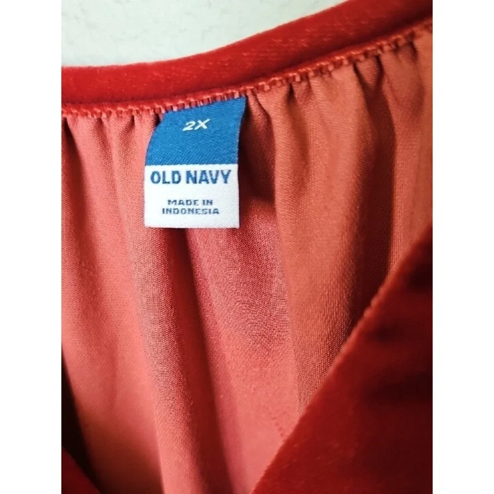 Old Navy Red Velvet Puff Sleeve Split V-Neck Blouse Top Plus Size 2X